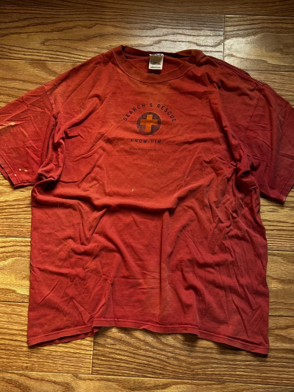 vintage distressed red search & rescue tee xl cotton surf retro skater shirt